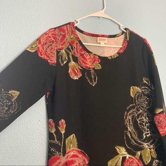 LuLaRoe Floral 3/4 Sleeve Dress - Black/Red - Large - Picture 2 of 8